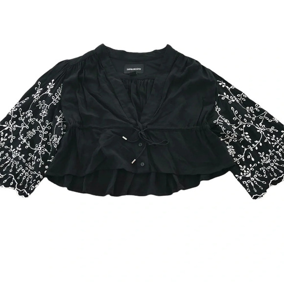 Sabina Musayev Revolve size Medium Black Cropped Embroidered Sleeve Top Designer - Picture 1 of 5